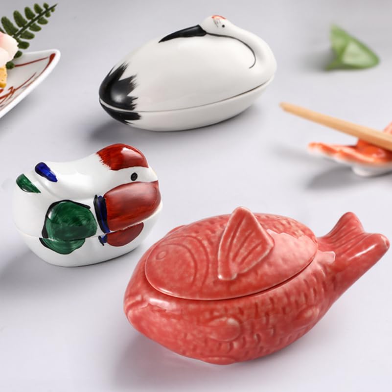 HANABASS Porcelain Sugar Bowl with Lid Ceramic Sauce Bowl Pottery Honey Jar Fish- Shaped Seasoning Container Porcelain Sugar Pot Salt Server for Home and Kitchen