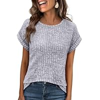ANRABESS Camisetas femininas de verão, ajuste regular, túnica de manga curta 2025, blusas elegantes casuais de negócios, Cinza, P