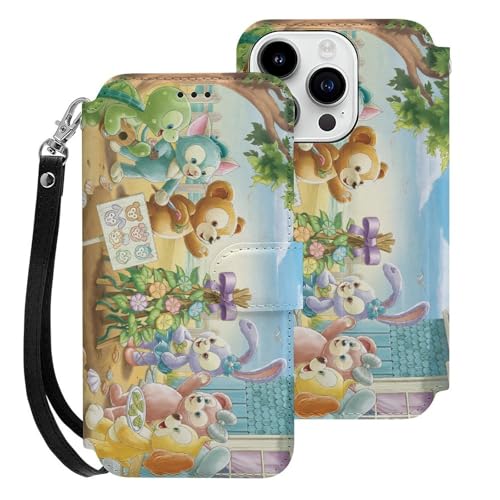 ダッフィーフレンズ iPhone15 Pro用ケース 手帳型 財布型 スマホケース カード収納 PUレザー おしゃれ アイフォン15 Pro用ケース 全面保護 マグネット式 耐衝撃 脱着簡単