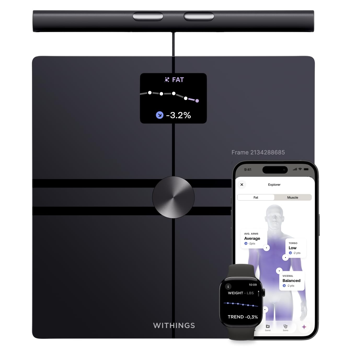 Withings BodyFit | Bilancia Corporea 8 Elettrodi, ECG, 40+ Parametri