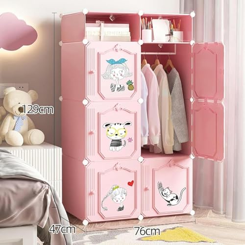 Image of Sunderlook Plastic Wardrobe for Kids Clothes - Professional Collapsible Wardrobe, Easy to Use Foldable Almirah, Plastic Cupboard for Kids for Home (Pink-HA1, 6 Door)