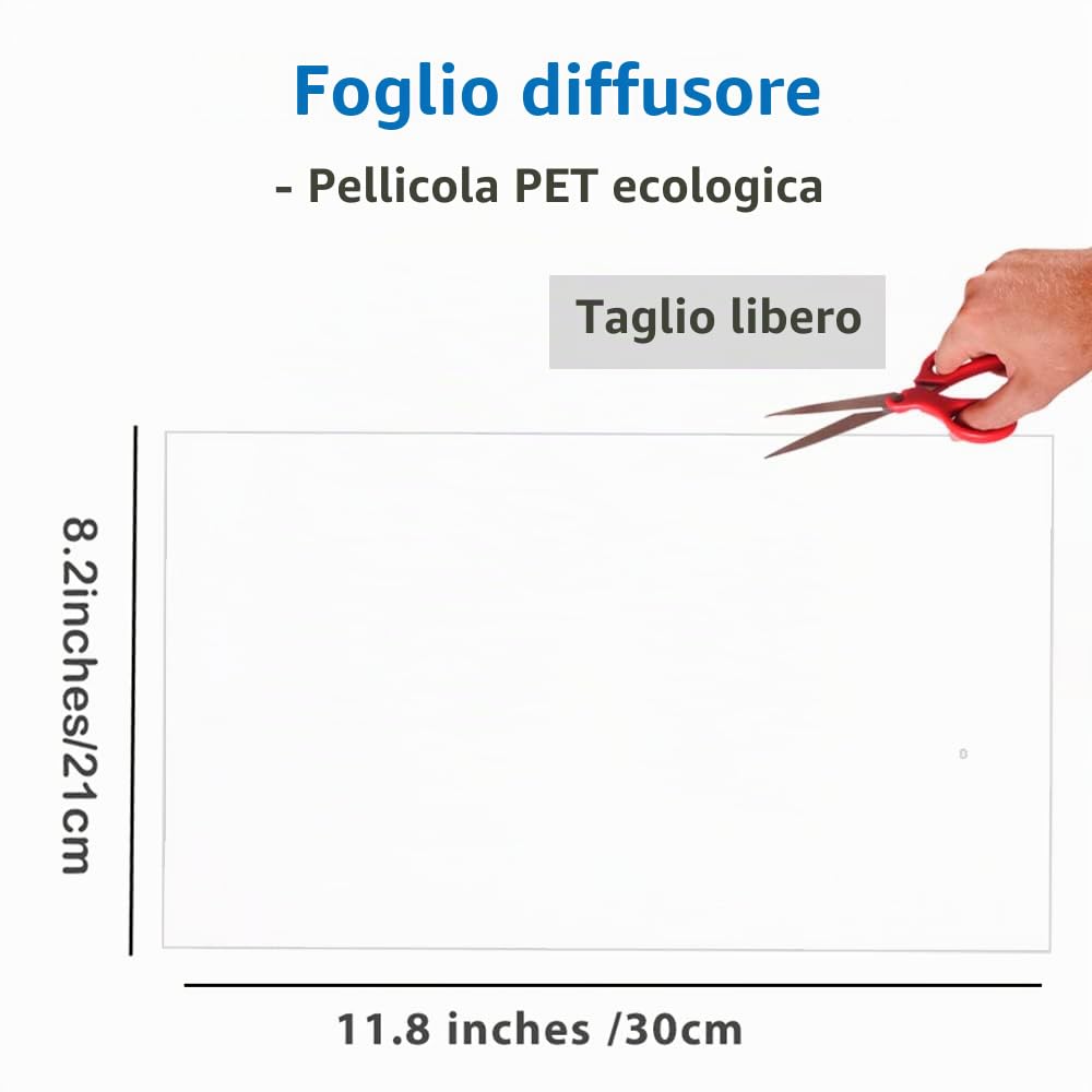 Diffusore di Illuminazione Adesivo per Otturazione 21x30cm, Foglio Diffusore per Addolcimento Luci LED, Confezione da 3