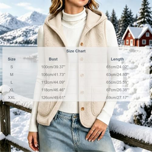 Womens Sherpa Fleece Vest Hooded Button Front Pockets Casual Fall Layering - image 6