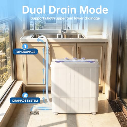Image of Portable Washing Machine With Top Drainage,18 lbs Capacity,Washer and Dryer Combo Machine for Homes & Apartments,Twin Tub Laundry Washer with Spin Cycle