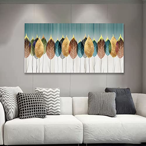 Colorful Leaves Pictures Canvas Wall Art For Living Room Bedroom Or Bathroom Wall Decor,Abstract Leaves Wall Art Print Paitnings For Home Decor,Abstract Painting Waterproof Stretched Ready To Hang-20X40Inches #TOP2