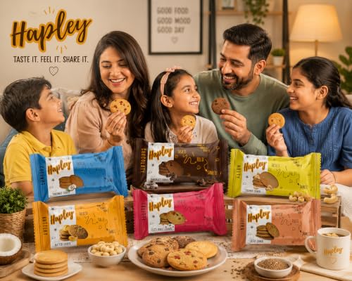 Image of Hapley Assorted Cookies Bundle Pack | Cashew, Chocolate, Jeera, Tutti Frutti, Coconut & Butter Cookies | No Palm Oil Cookie Gift & Tea-Time Snack Pack, Pack of 12 x 50g