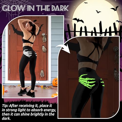 Glow in The Dark Halloween Theme High Waisted Leggings for Women Fitness Yoga Pants Cycling Workout3