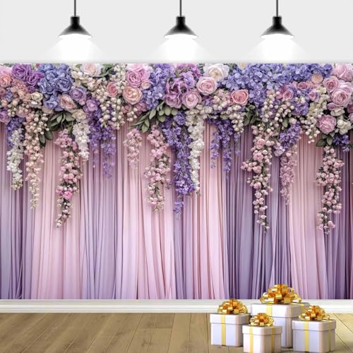 Fondo fotográfico floral lila 7x5ft para bodas miniatura 4