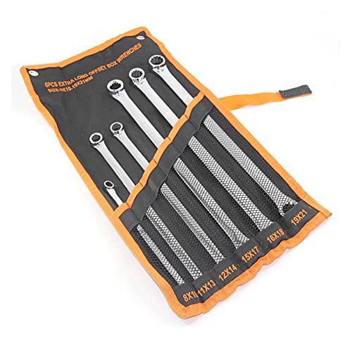 Metric Manual Plated Tools,Ratcheting Wrench, 6 Pcs Extra Long Double Ring Box End Spanner Aviation Wrench Set Strong Power Less Effort Metric 8mm-21mm