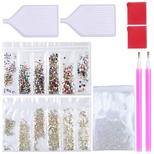 Nail Manicure decoration Rhinestones (5000pcs+2880pcs) with Pickup Tool Kit,6 Sizes Round Glass Flat Back Diamonds and Mini 1.2mm AB Micro Sand Rhinestones