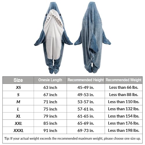 Image of inkArts Shark Blanket Hoodie Onesie Adult & Kid, Wearable Shark Blanket, Shark Sleeping Bag, Soft Cozy Shark Onesie Costume