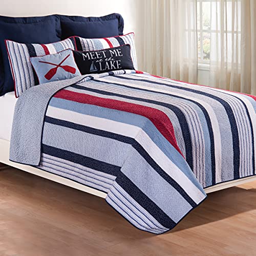 C&F Home Preston King Quilt 100% Cotton Lightweight Machine Washable Reversible Bedspread Coverlet King Quilt Blue