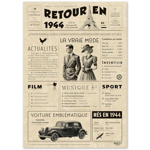 FestySpark Cadeau Original Retour en 1944 - Idée Cadeau 82 Ans femme et homme - Carte Anniversaire 82 ans femme et homme - Decoration Anniversaire 82 ans - Carte d’Anniversaire avec Félicitations