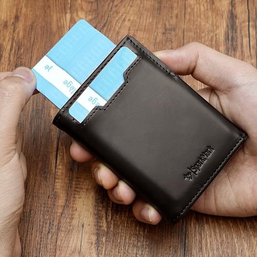Minimalist Pop Up Wallet for Men | RFID Blocking Credit Card Holder Wallet with Money Clip | Mens Wallet Slim Bifold Front Pocket Metal Case with Gift Box (Genuine Full Grain Leather)3