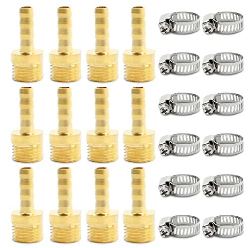 Bwintech 12 piezas de accesorios de espiga para manguera, 1/4" BSP macho x 8 mm conector de espiga con 12 abrazaderas Cover