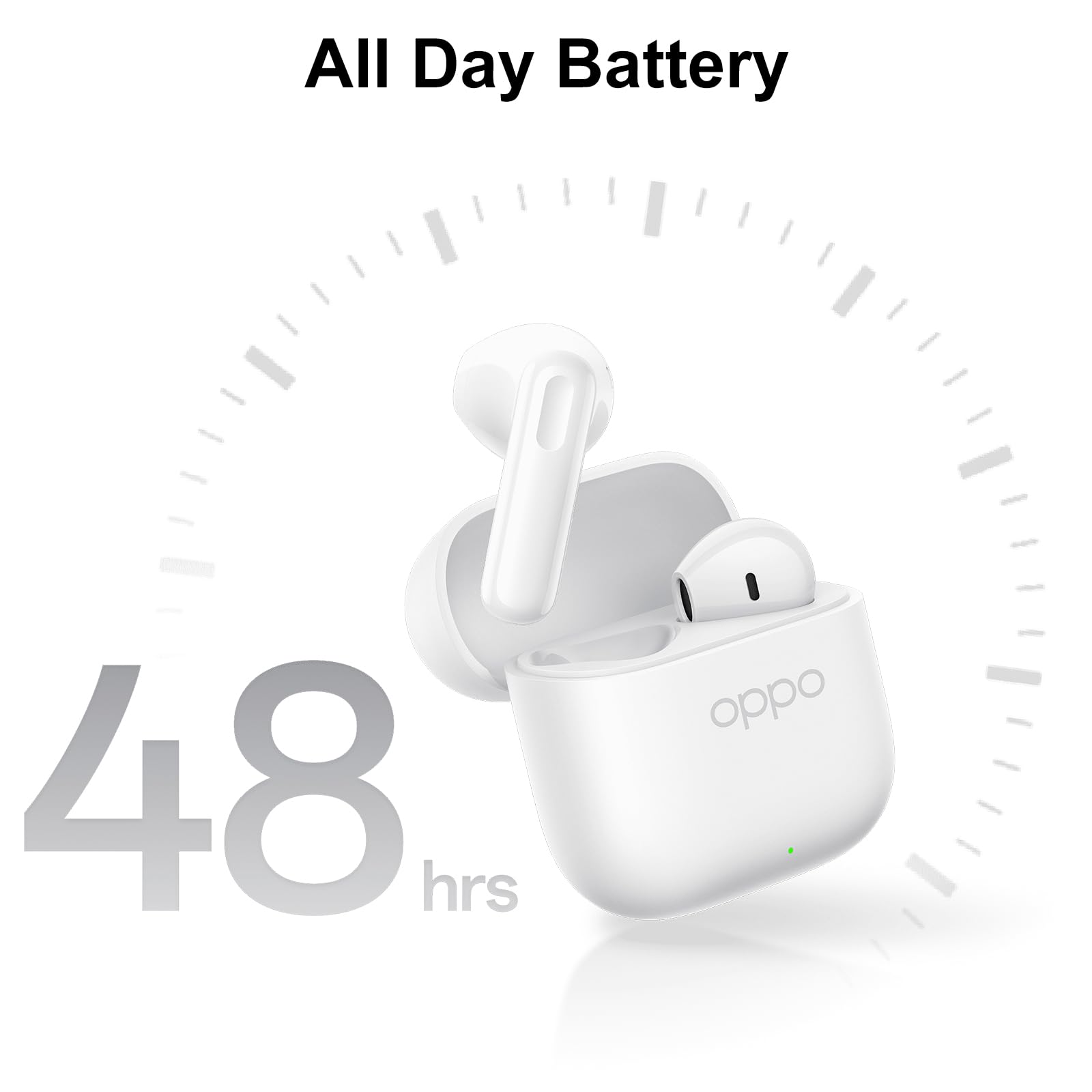 OPPO Enco Buds3, Auricolari Wireless True, Batteria da 48 Ore, Bluetooth 5.4, Driver da 12,4 mm, Controlli Touch, Cancellazione Passiva del Rumore, Android e iOS, IP55, Bianco