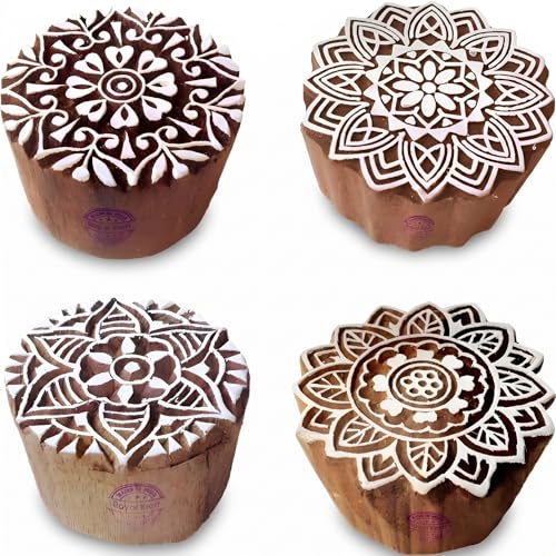 Image of RENIQ Wooden Printing Block for Fabric & DIY Craft | Handcrafted Indian Design Stamp for Textile, Pottery, Mehndi & Home Decor (Multicolor22)