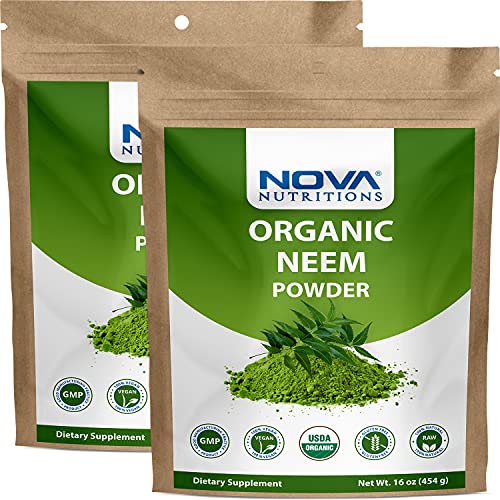 2 Pack - Nova Nutritions Certified Organic Neem Leaf Powder 16 OZ (454 gm) - Also Called Azadirachta Indica (Total 32 OZ)