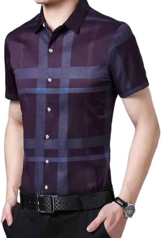 Mens Business Casual Short Sleeve Shirt Versatile Top