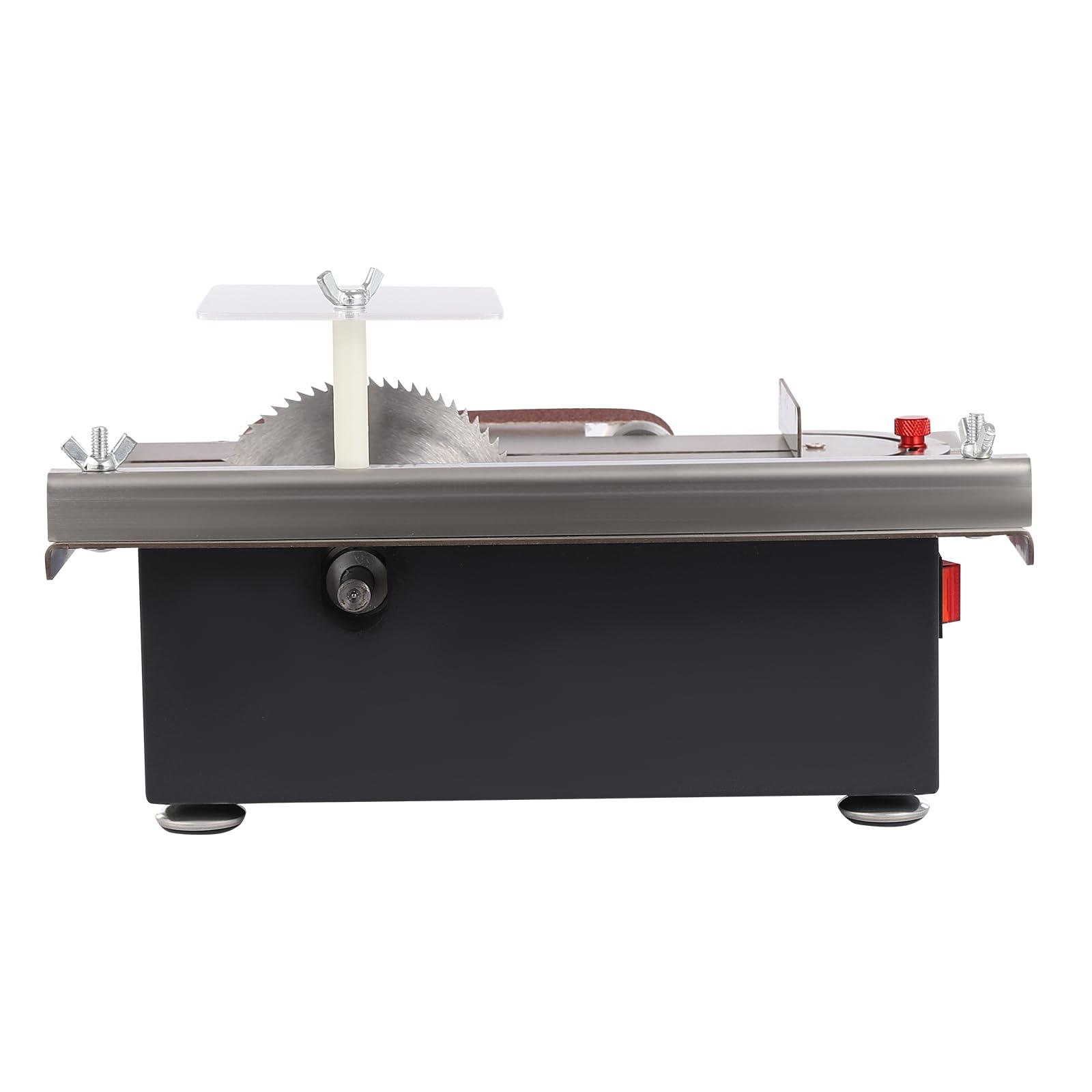 Sega circolare da banco Mini sega da tavolo 200W 7 velocità Sega circolare multifunzione Motore a doppio asse Profondità di taglio 33mm per DIY, legno, acrilico, PCB con smerigliatrice a nastro 4 lame