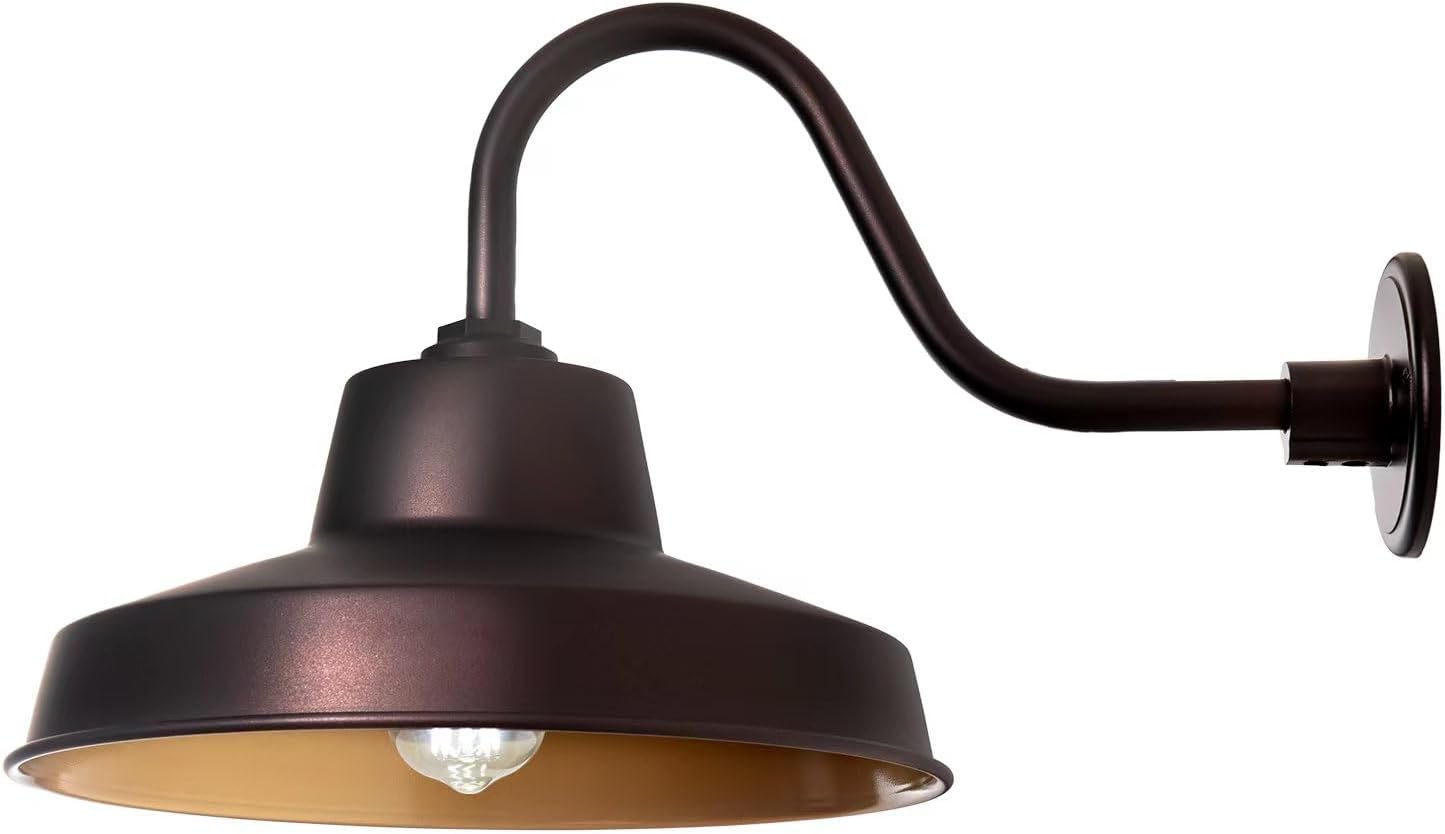 14 Inch Outdoor Gooseneck Barn Light Fixture with 14 in. Long Extension Arm, Wall Sconce Farmhouse, Vintage, Antique, Warehouse Garage Exterior Industrial Porch Light Fixture, Oil Rubbed Bronze