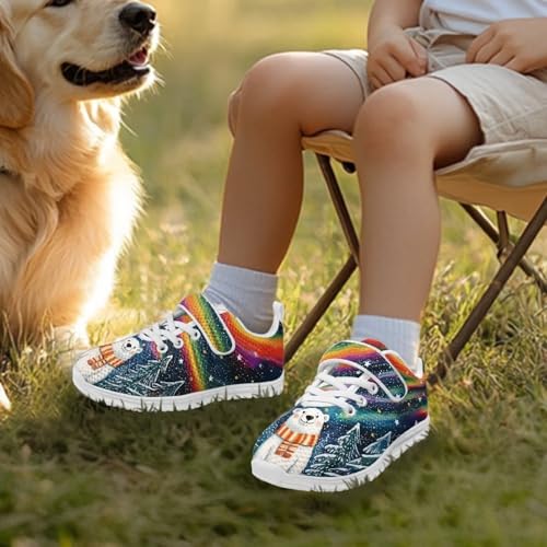 Boys Girls Shoes Kids Tennis Running Athletic School Sneakers for Little/Big Kid White Sole Polar Bear Rainbow Pattern3