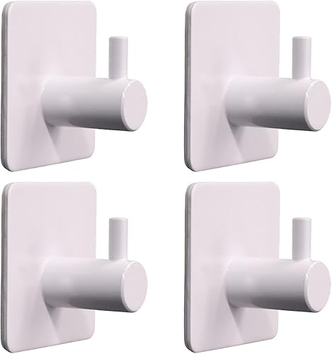 Biomoty Ganchos adhesivos, paquete de 4 ganchos de pared resistentes, ganchos adhesivos impermeables para colgar toallas, llaves, abrigos,