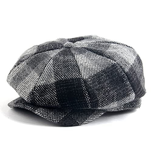 DELLA-Winter-Plaid-Berets-Caps-for-Men-Warm-Wool-Thicken-Newsboy-Cap-for-Women-Vintage-Octagonal-Detective-Painter-Hats-Retro-Flat-Cap-Black60cm