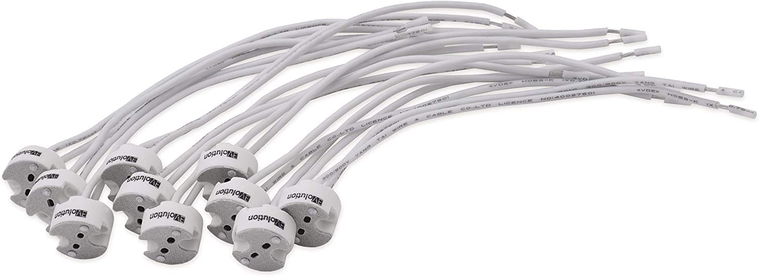10 Douilles GU5.3/MR16 Avec Câbles - Pour Spots LED/Halogène 12V, 100W Max