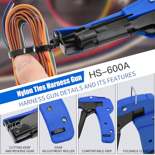 Cable Tie Gun, Plastic Nylon Ties Fastening and Cut-Off Tie Tool,Suitable for 2.2-4.8mm Width Ties