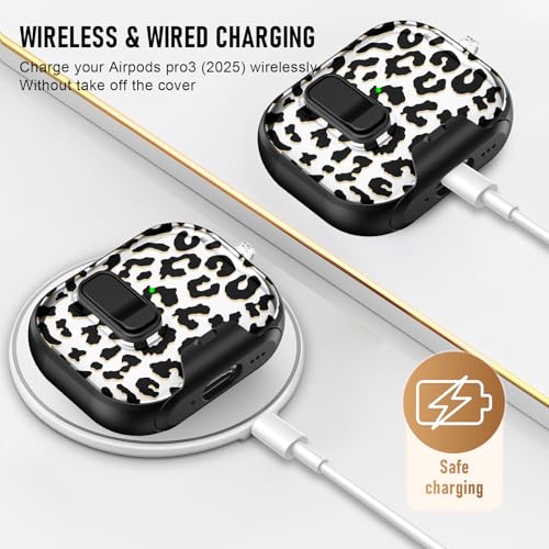 Image of Compatible Airpods Pro 3 Case (2025) with Phone Stand & Cleaner Kit,Cute Soft Silicone Lock Clip Apple AirPods Pro 3rd Generation Case, Airpod Pro 3 Cover with Keychain for Women /Girls,Leopard Print