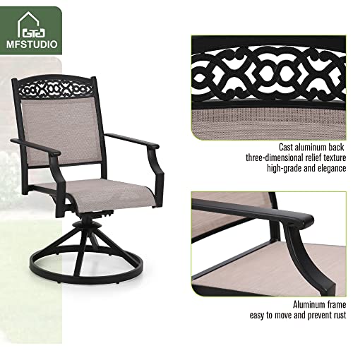 Mfstudio Cast Aluminum Frame Patio Sling Dining Swivel Chairs Set Of 2, Outdoor Textilene Furniture For Lawn Garden Backyard #TOP4