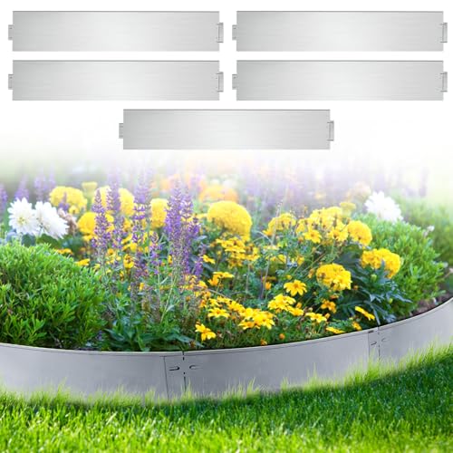 Monucep Rasenkante Verzinkt Metall Beeteinfassung Metall 5m 10m 15m 20m 25m 30m 35m 40m 45m 50m Rasenkanten Mähkante Palisade Kann für Hof Garten Silber (Länge 5m - Höhe 15cm)