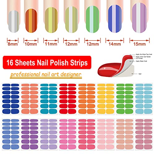 Danneasy 16 Sheets Nail Polish Stickers Full Nail Wraps For Women Self Adhesive Nail Polish Strips Gel Nail Sticker Solid Color Fingernail Stickers Manicure Kit With 1Pc Nail File, Cuticle Stick #TOP1