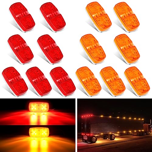 Image of Nilight Double Bullseye Marker Light 14PCS Red Amber 10LED Rectangular | Clearance Front Side Rear Indicator Lights Surface Mounted For 12V Truck Camper RV Boat Lorry Exterior Lighting