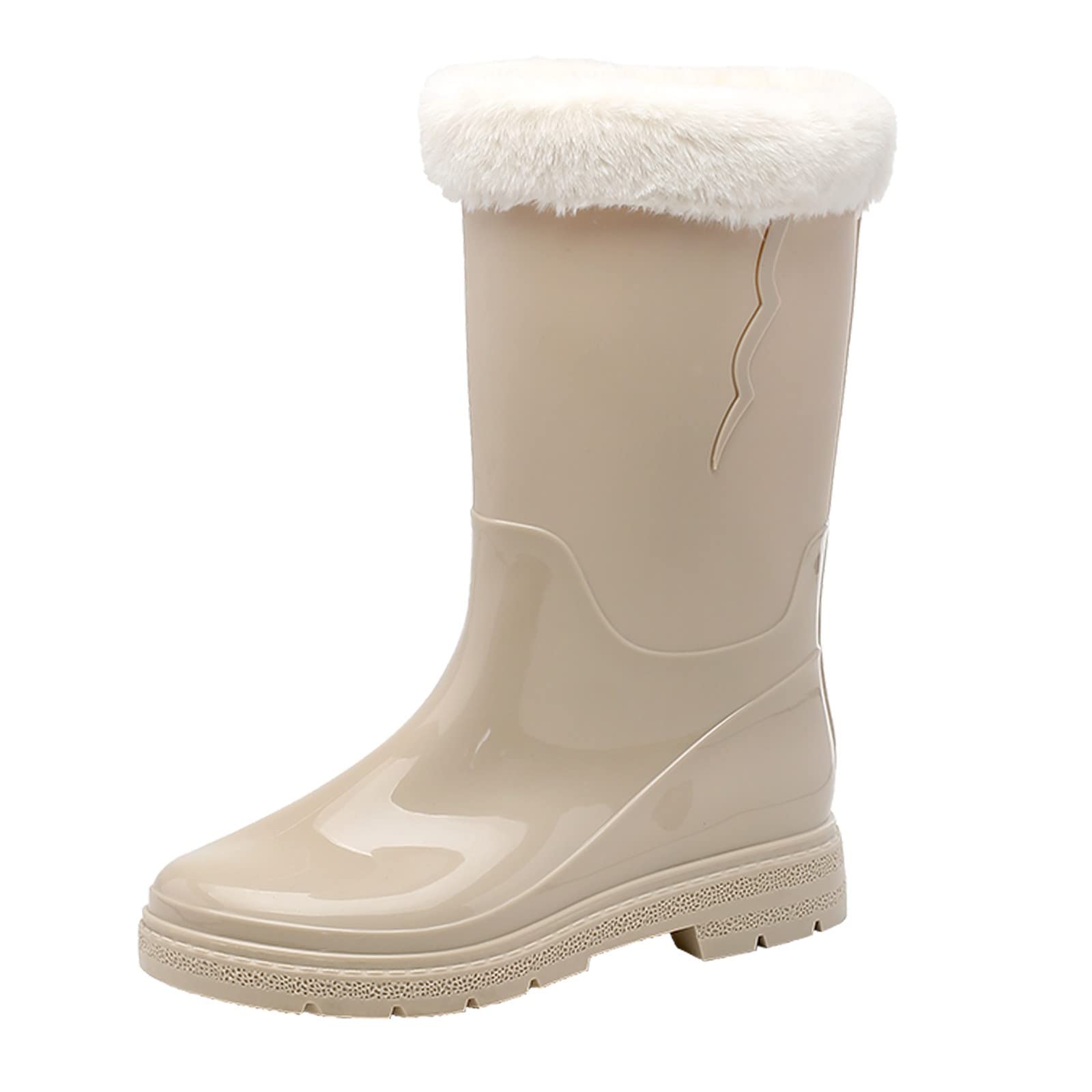 Botas de goma forradas para mujer, botas de lluvia de media altura, botas de goma antideslizantes, impermeables para la lluvia, botas de goma, botas de trabajo, botas cálidas, botas de jardín, botines