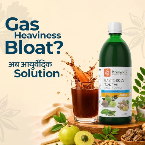 Image of Krishna's Gastosolv Juice With Harad, Baheda, Amla, Ajwain & Traditional Herbs For Acidity Relieve, Stomach Heaviness, Gas & Bloating - 500 ml