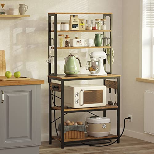 Rolanstar Baker's Rack With 4Ac Power Outlet, Microwave Oven Stand With 10 Hooks, 6-Tier Kitchen Utility Storage Shelf, 31.5X15.7X 65.7 Inch, Stable Coffee Bar, Kitchen Rack Industrial, Rustic Brown #TOP2
