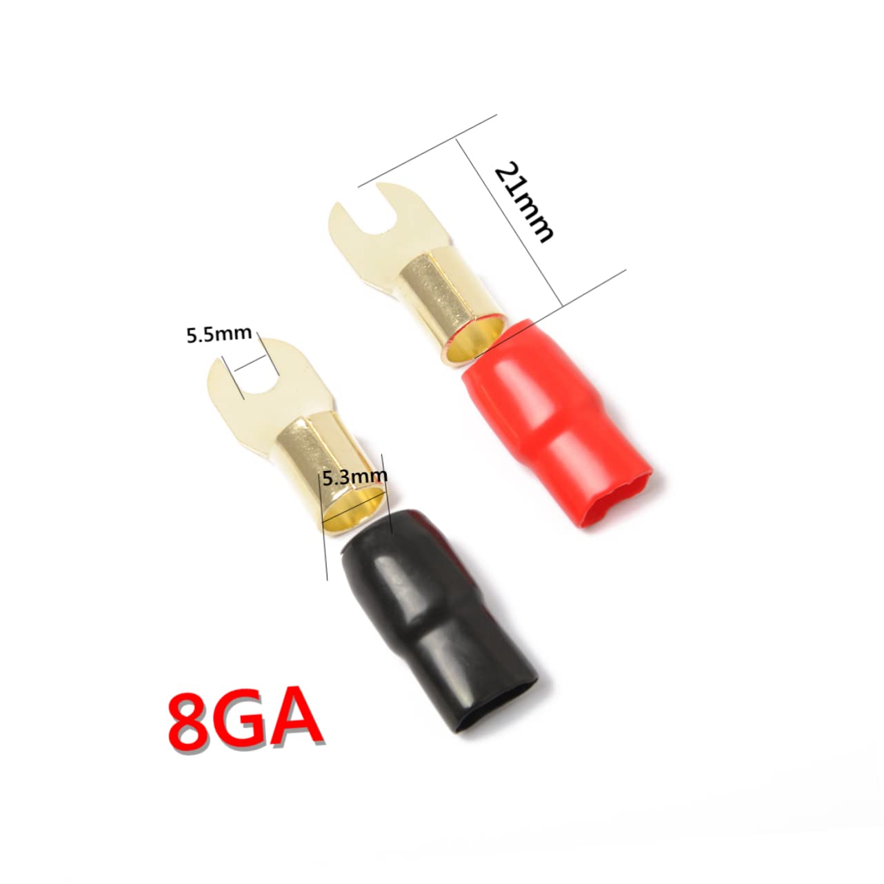 BELLIFFY 5 Pairs Crimp Terminals Gold Plated Connector 8ga Terminal Speaker Wire Connector Spade Terminal Crimp Barrier Spades Crimp Connectors Copper Spade
