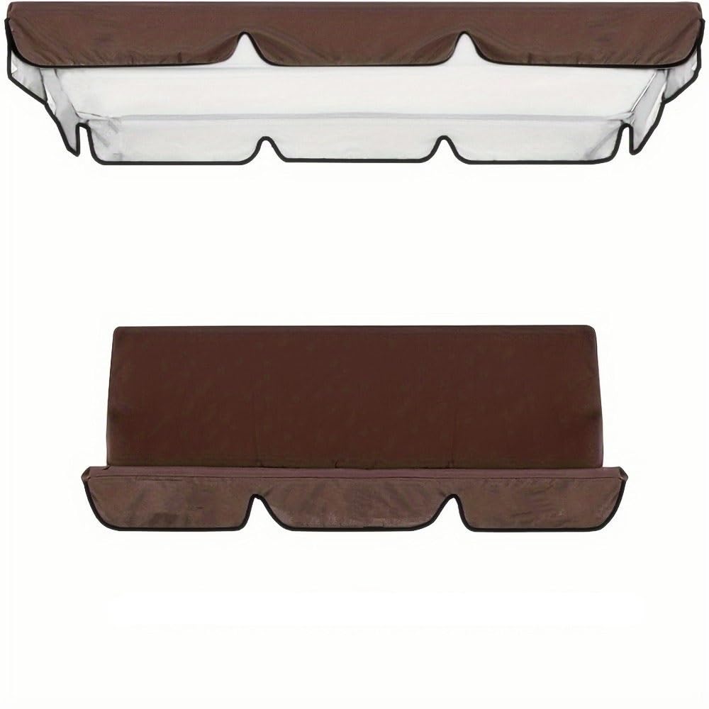WJJKJH Swing Canopy Cover Set, 210D Oxford Waterproof Patio Swing Top and Bottom Cover, UV Sun Shade Replacement for 2-3 Seat Garden Swing(Brown,420D：195 * 125 * 15cm)