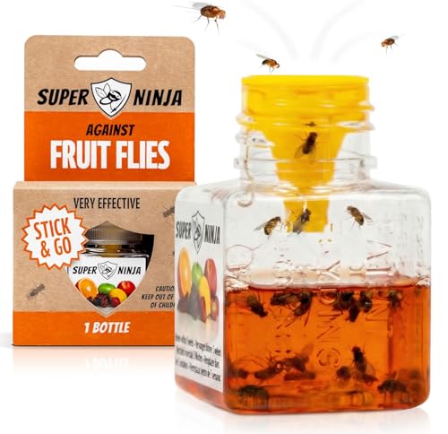 Super Ninja Fruit Fly Traps for Indoors - 1 Pack, Highly Effective Fruit Fly Catcher for Indoor Use for Home & Kitchen, Up to 3 Weeks of Performance per Bottle, Kid & Pet Friendly