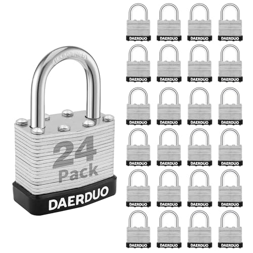 Image of 24 Pack 40 mm (1-9 /16 inch) Keyed Alike Laminated Padlocks with 48 Keys, Hardened Steel Short Shackle, Heavy-Duty Locks for Gym Lockers, Toolboxes, School Lockers, and Hasp Latches