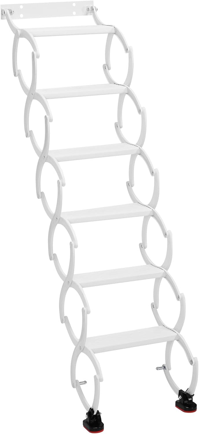 Generic Folding Ladder 5-8 Steps Wall Mounted Pull-Down System Attic Ladders Anti-Slip Steps 49.21in-78.74in Vertical Height for Home