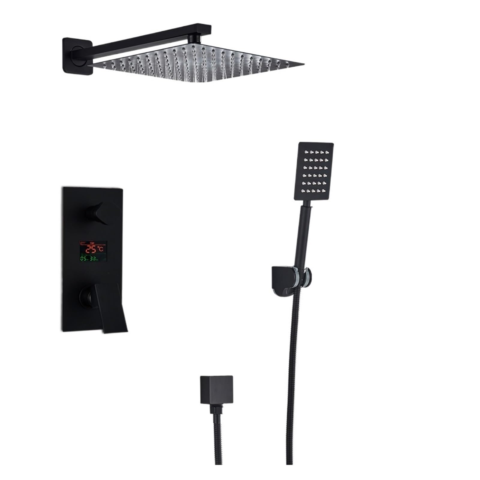 Set Rubinetto Doccia for Bagno Nero Opaco, Doccia for Vasca con Display Digitale Rain Black, Miscelatore for Vasca con Doccia a Cascata(2-Ways 16 inch)