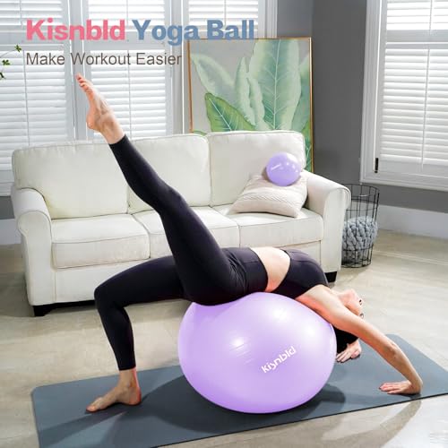 Image of kisnbld Exercise Ball, Extra Thick Yoga Ball for Workout Pregnancy Stability, 4 Sizes Anti-Burst Balance Ball with Foot Pump - Heavy Duty Fitness Ball Chair for Office, Home & Gym