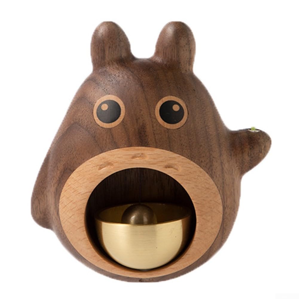 Sonnette noire en noyer, sonnette en forme de Totoro pour propriétaire de boutique, sonnette en bois de dessin animé pour la maison, épicerie, café