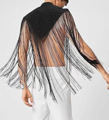 Men's Long Tassel Shrug Shoulder Pads Tank Top Clubwear Disco Rave Outfits Patchwork Sequins Fringe Outwears2