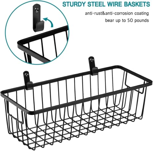 SheeChung Hanging Wall Wire Baskets - Small, 3 Pack - Portable Metal Wall Mount Basket, Farmhouse Rustic Home Food Storage Organizer for Cabinets, Pantry, Closets, Bathroom, Kitchen, Bedroom (Black) by SheeChung - Image 3