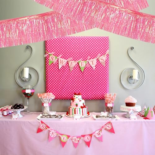 Image of BEISHIDA 3 Packs Metallic Foil Fringe Garland Shining Pink Wall Hanging Tinsel Fringe Banners for Car Floats Bridal Shower Wedding Birthday Easter Graduation Holiday Party Decoration(30 Feet)