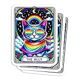 (Pack of 3) 3 Inches Ally Cat Tarot Card Pride Month Sticker, LGBT Pride Gay Lesbian Waterproof Vinyl Stickers for Laptop Water Bottle Tumbler Phone Notebook Car